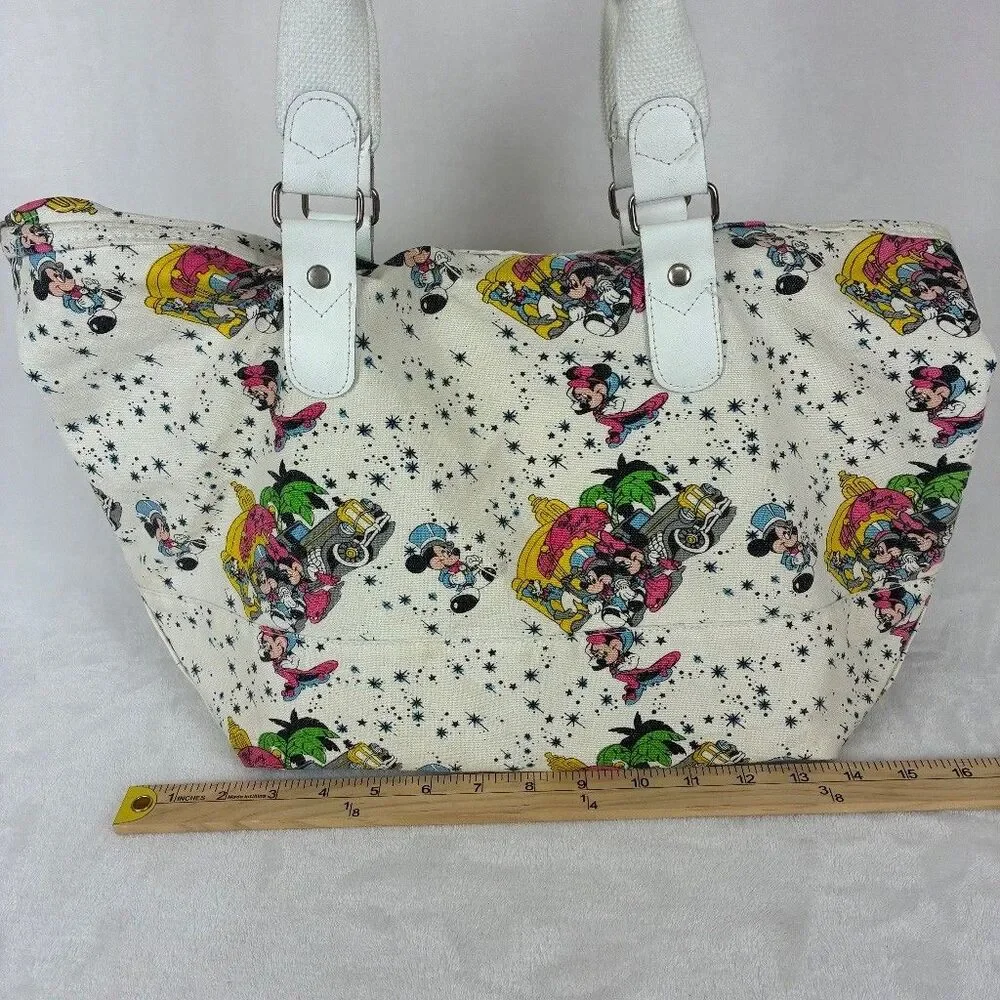 Vintage Disney Mickey Minnie Mouse 100% Cotton Canvas Tote Bag Made Taiwan